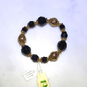 1928 Black and Gold Bracelet  / 1928 Beaded Stretch Bracelet